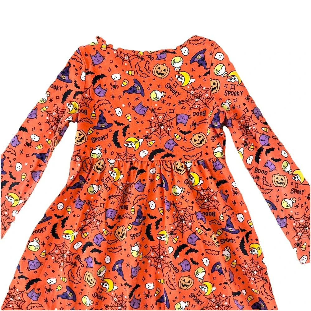 The Children's Place Halloween Knit Dress Girls Size 5 Orange Whimsical Long